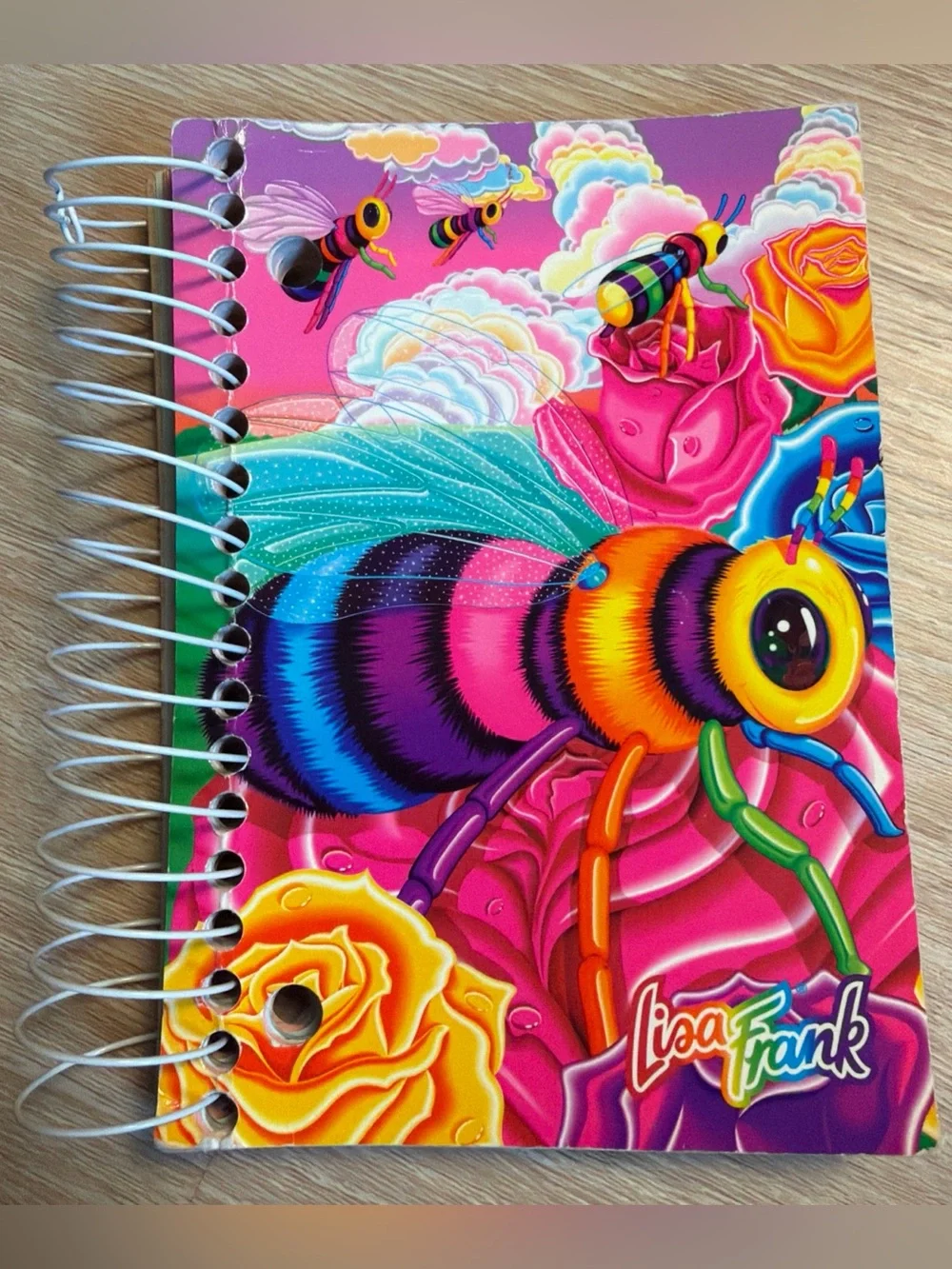 Vintage 90s Lisa Frank Buzz Bee Big Little Spiral Notebook Used Y2K Rainbow Rose